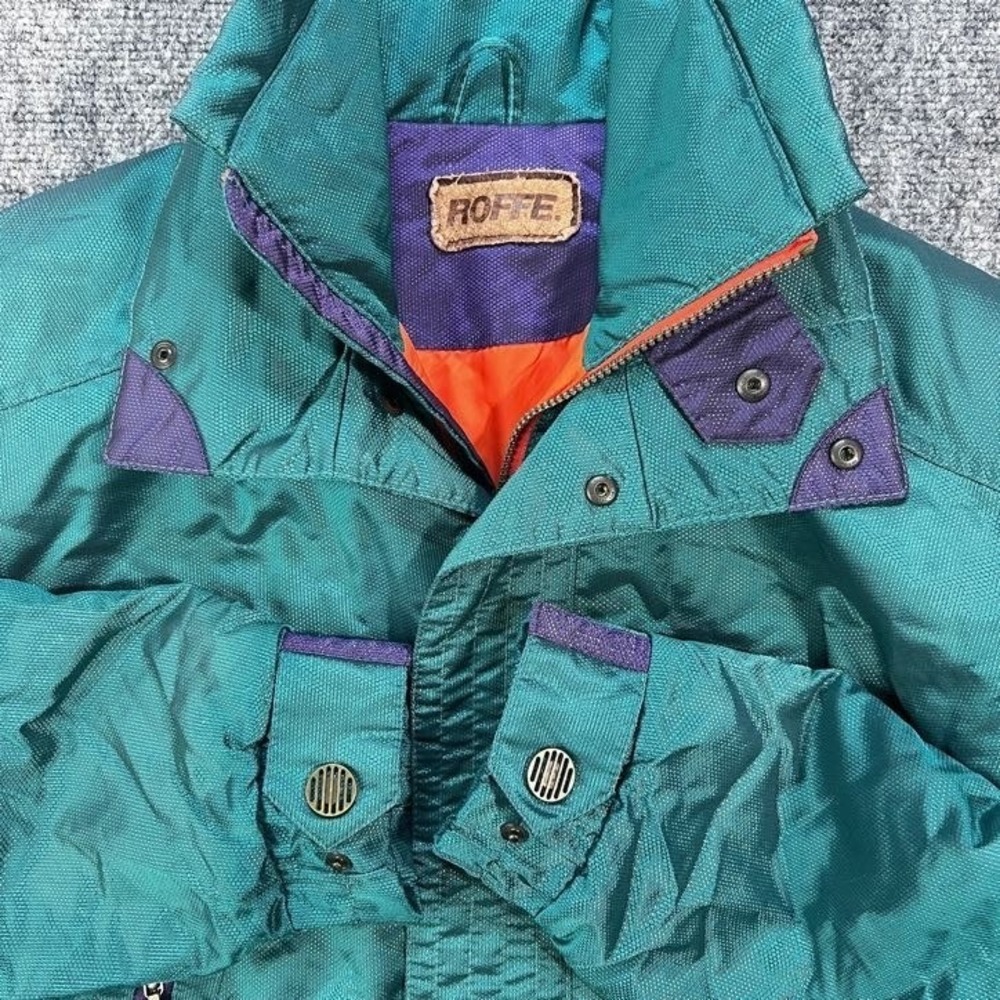 VTG 90s Roffe Men's Skiing Coat Green Purple Iridescent Ski Zip-up Jacket Size M